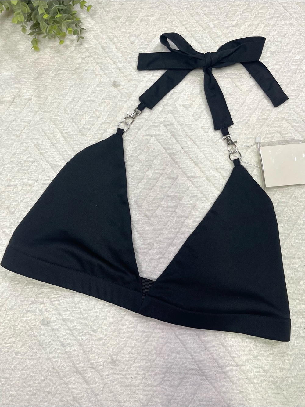 Black Triangle Halter Buckle Top Size M
